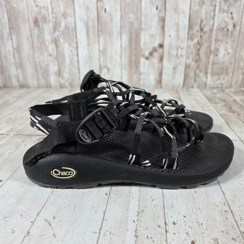 Chaco Z/Cloud 2 Womens 7 Sandals Black White Multi Strap Toe Loop Hiking Shoes